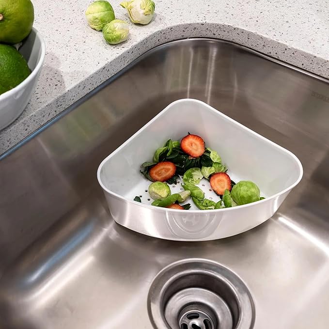 Better Houseware Triangular Kitchen Sink Drain Basket for Food, Sink Food Catcher Basket for Washing Vegetables & Fruits Corner Sink Strainer