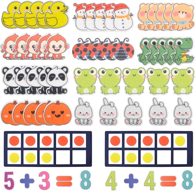 CHEFAN Felt Ten-Frame Set Math Manipulative Counter for Elementary, Numbers Learning Counting Toy for Kids, Montessori Math Educational Game, 2 Ten Frames & 162PCS for Kindergarten, 3+ Years Old