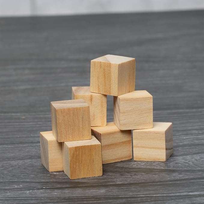 Ninekong 200 Pack Small Wood Cubes 0.5 Inch - Bulk Unfinished Wooden Squares for Mosaics, Architectural Modeling, Puzzle Making & Rustic Home Decor Projects