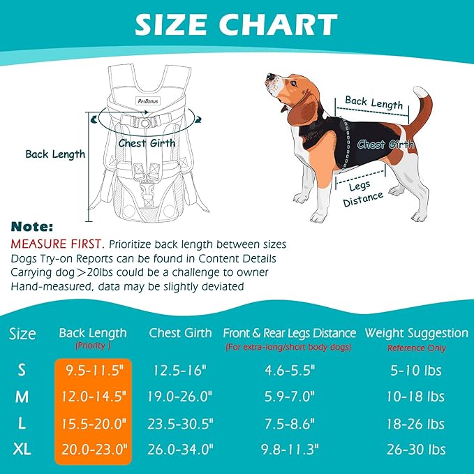 PetBonus Pet Front Dog Carrier Backpacks, Adjustable Pet Backpack, Legs Out Easy-fit Puppy Chest Carrier for Medium Small Dogs, Hands Free for Hiking, Cycling (Black, L)