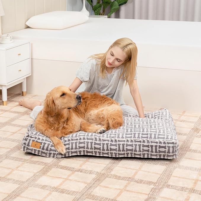 Dog Bed with Easy-Grip Handle - Shredded Memory Foam Pet Bed, Removable & Machine Washable Cover, Non-Slip Bottom, Choose from Cooling Linen or Warm Flannel Style for Dogs & Cats(Large