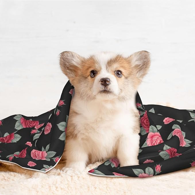 Dog and Cat Blanket in One, Rose Seamless Pattern Pink, Double Sided Plush Throw with Raised Dot Pattern on One Side and Flat Velvet on Other for Variety