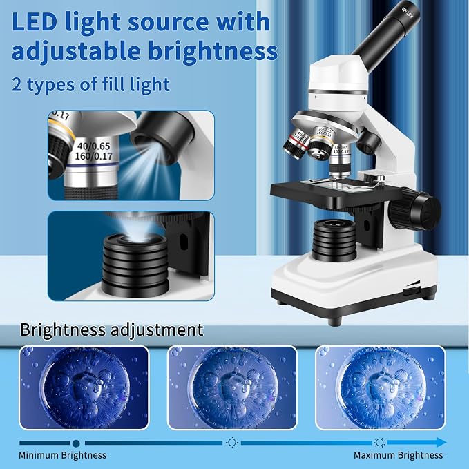 Herwicm Microscope for Adults & Kids,40x-2000x Compound Microscope with Dual LED Illumination,Great for School Labs & Home Schooling