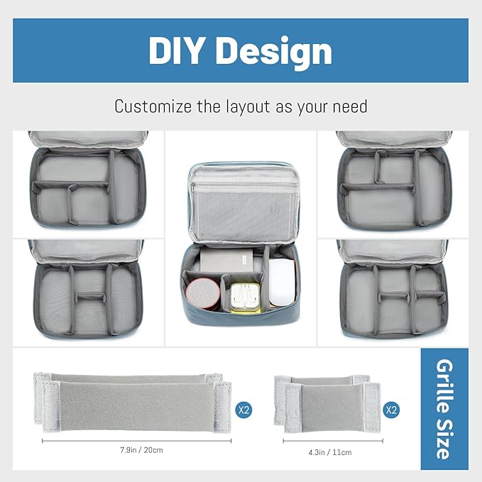 Lanola Travel Cable Organizer Bag, Electronic Accessories Case Portable Double Layer Cable Storage Bag for Cord,phone,Charger, Flash Drive,SD Card,Phone,Power Bank,Personal Items - Grey