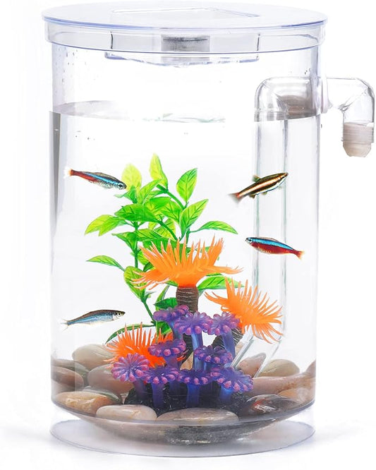 Betta Fish Tank, 360 Aquarium with LED Light, 1 Gallon Fish Bowl, Small Fish Tank Starters Kit, Beta Fish Tank Aautomatic Cleaning as Desktop Decoration for Office Home Room Decor