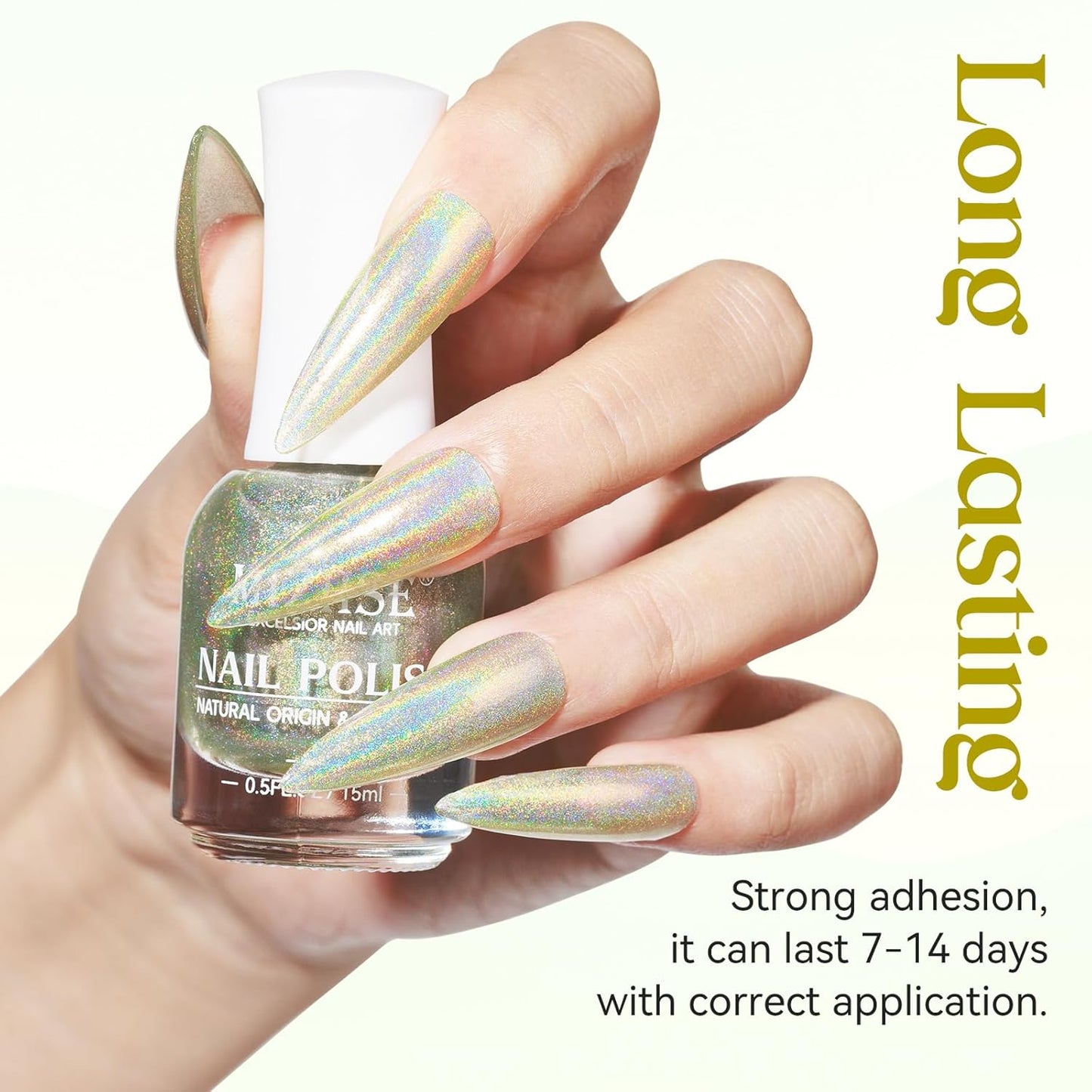 MIZHSE Holographic Nail Polish, Glitter Nail Polish Air Dry Fast, 15 ml High Glossy Shiny Nail Pigment Oil-based Laser Iridescent Chrome Nail Art Salon Manicure Home