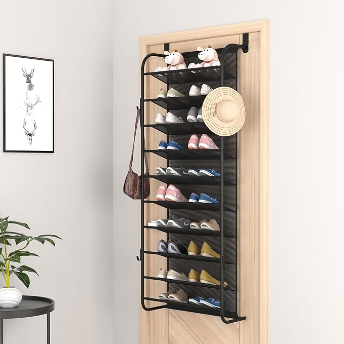 10 Tier Shoe rack Hanging Shoe Storage the door shoe rack for Closet Pantry Over The Door Shoe Organizer Wall Floating Shelves (Black, 10 Tier)