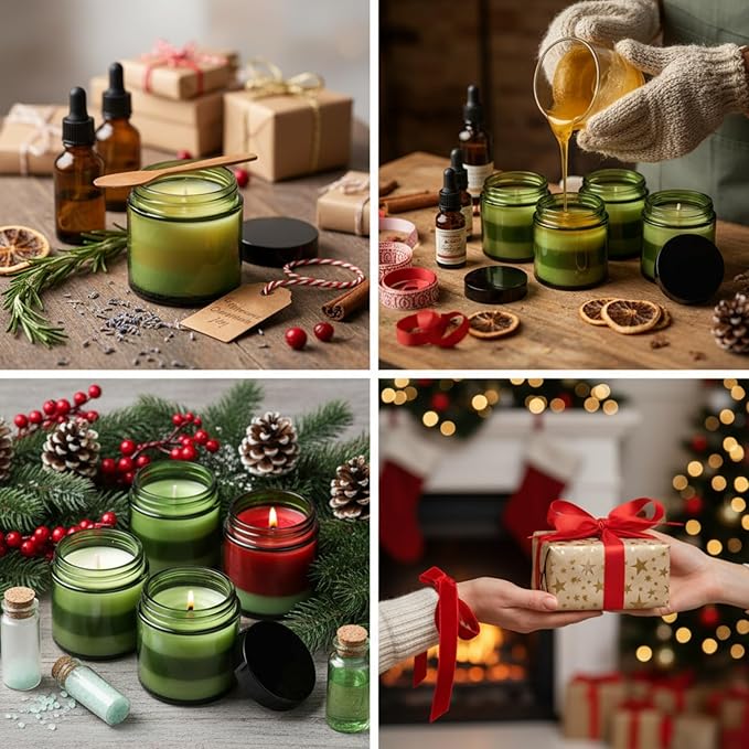 Domensi 32 Pcs 2 oz Glass Jars with Lids Travel Size Round Leakproof Empty Cosmetic Jars with Inner Liners Lid for Storing Makeup Lotions Face Cream Ointments Candle DIY Making (Olive Green)