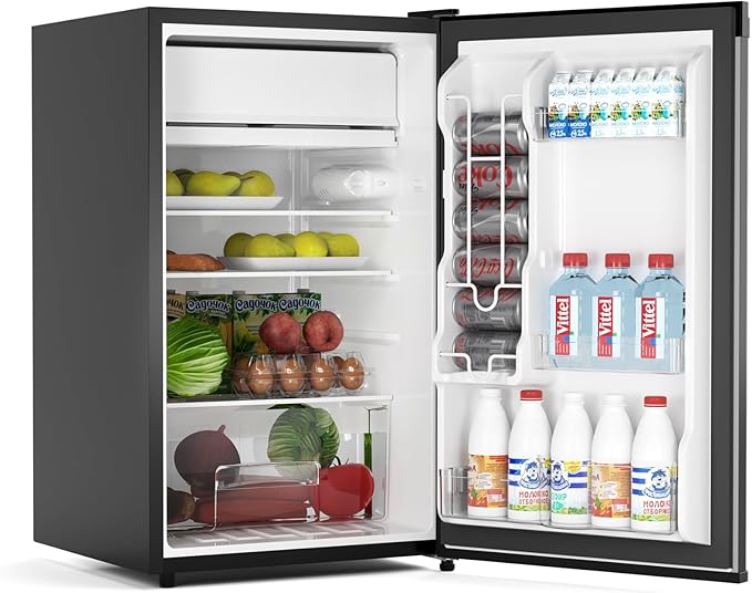 4.3 Cu.Ft Mini Fridge with Freezer, Single Door Refrigerator with Adjustable Thermostat, Mini Compact Fridge for Bedroom, Office, Dorm, RV