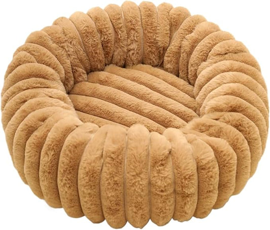 Round Dog Bed, Washable Warm Round Cat Couch, Plush Pet Cushion Non-Slip Pet Furniture for Apartment Travel Corner Home Bedroom Outdoor Offices Indoor Floor Balcony