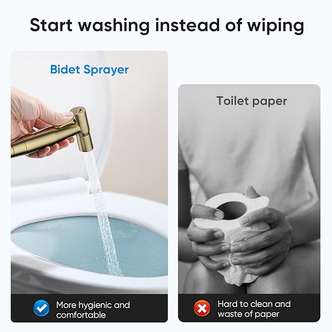 Arofa Gold Handheld Bidet Sprayer for Toilet - Stainless Steel Cloth Diaper Jet Spray, Adjustable Water Pressure Control with Bidet Spray Hoses, Bidet Toilet Sprayer for Baby/Feminine Wash