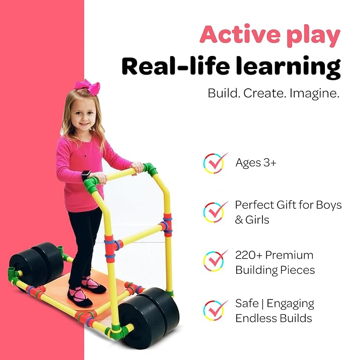 Tubelox STEM Building Toy Set - 220 Piece Life-Size Construction Kit for Kids | PVC Pipe Blocks for Forts, Towers & Creative Engineering Play | Durable Indoor/Outdoor STEM Toy | Ages 3+