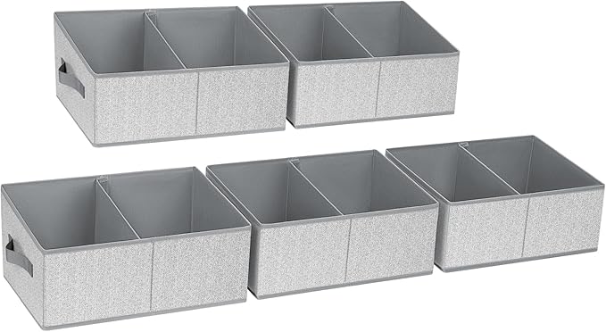 DIMJ Closet Storage Bins, 5 Pack Storage Baskets for Shelves, Foldable Closet Organizer with Handle, Linen Closet Organizers and Storage for Clothes, Toys, Towel, Books (Grey)