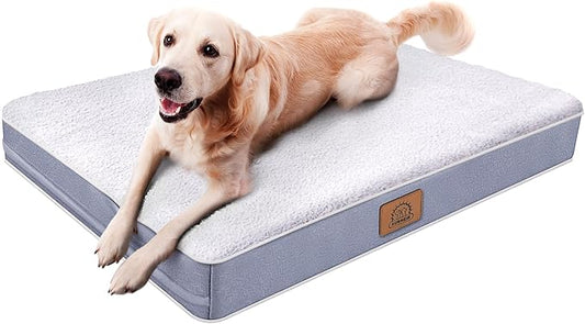 Orthopedic Dog Bed for Extra Large Dogs, XXL Waterproof Deluxe Plush Dog Crate Bed with Removable Washable Cover & Anti-Slip Bottom, Egg Crate Foam Pet Bed Mat, 44 x 32 Inches, Silver Grey