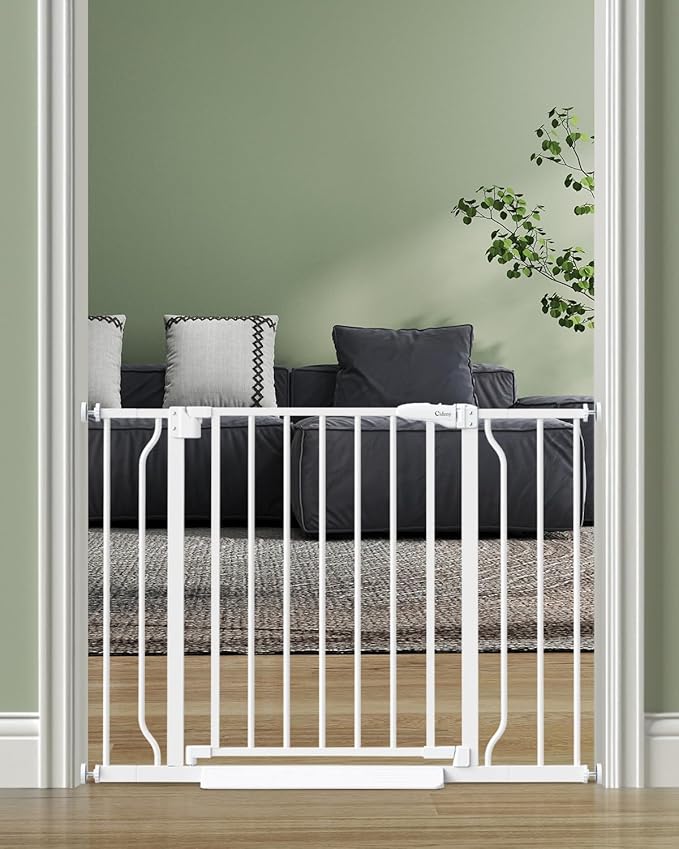 Baby Gate No Drilling, 29"-40" Auto Close Dog Gate Indoor for Doorways & Stairs, Pressure Mounted Adjustable Pet Gate, Easy Walk Through Child Gate for Children & Pets Stroller Friendly, White