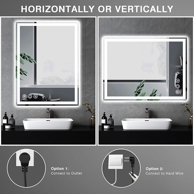 Memobarco Bathroom Mirror, Stepless 3 Colors Temperature & Dimmable, Memory