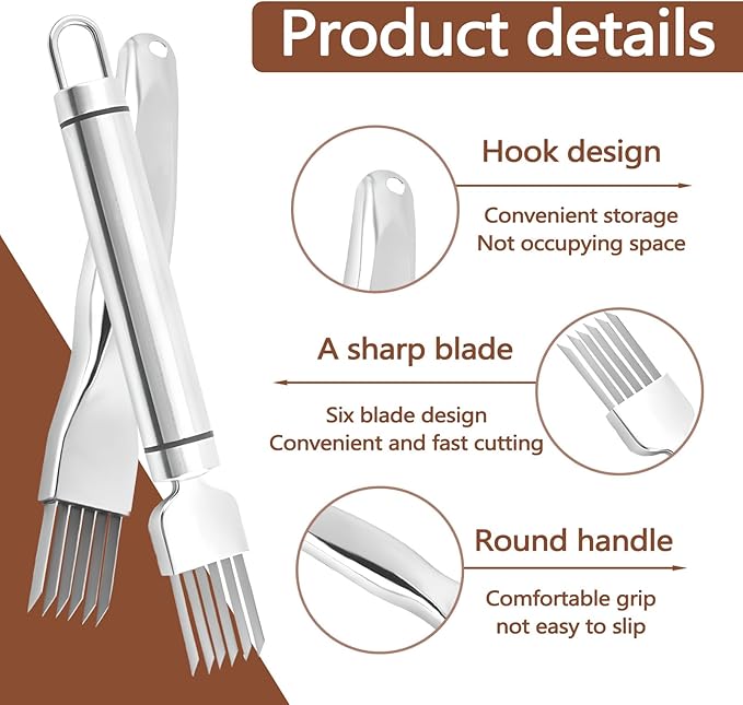 2 Piece Shred Silk The Knife, Stainless Steel Chopped Green Onion Knife, Multifunctional Scallion Cutter Shredder Chopper for Kitchen Tool Sharper Food Slicing