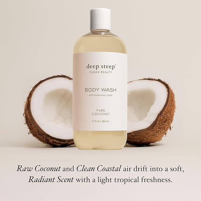 Deep Steep Body Wash, Pure Coconut, 17 oz – Hydrating Shower Gel with Hyaluronic Acid, Shea Butter, Aloe Vera & Argan Oil – Vegan, Clean Beauty, Clean & Refreshed Skin