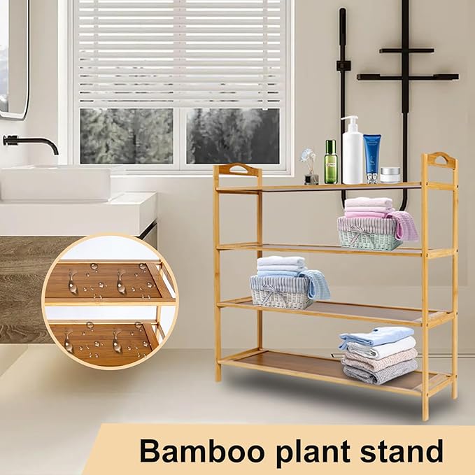 4 Tier Bamboo Shoe Rack, Free Standing Shoe Racks, Shoes Rack Organizer, Bamboo Wood Shoe Rack for Entryway and Closet Hallway (27.5" x 9.25" x 27.1")