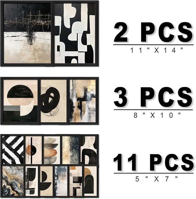 ANERZA 16 PCS Framed Black and White Abstract Wall Art Decor, Minimalist Wall
