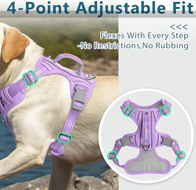 BARKBAY Dog Harness No Pull Oxford with ID Tag Pocket - Heavy Duty, Reflective, Easy Control for Large Dogs(Violet Purple Oxford,L)