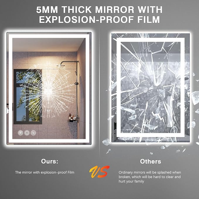 Memobarco Bathroom Mirror, Stepless 3 Colors Temperature & Dimmable, Memory