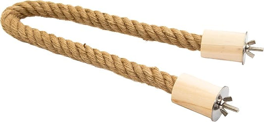 Bird Rope Perch for Parrots, Bendable Natural Jute Boing with Pine Wood and Stainless Steel Mount, Cotton Alternative, Cage Accessory for Parrots (Brown, 2 feet)