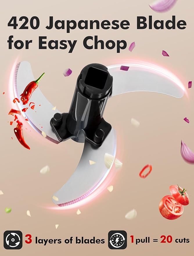 GDL Food Chopper, Pull Onion Chopper Dicer, Hand Powered Food Chopper, Fast Cutting Hand Chopper Mincer for Oinon, Garlic, Nut, 3.4 Cups 0.8L, Black