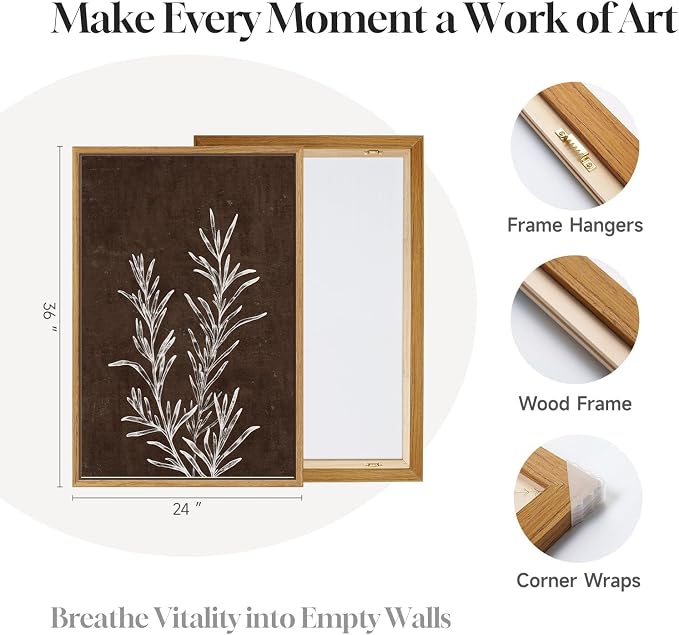 Framed Boho Botanical Wall Art for Living Room, 3 Piece Rustic Floral Canvas