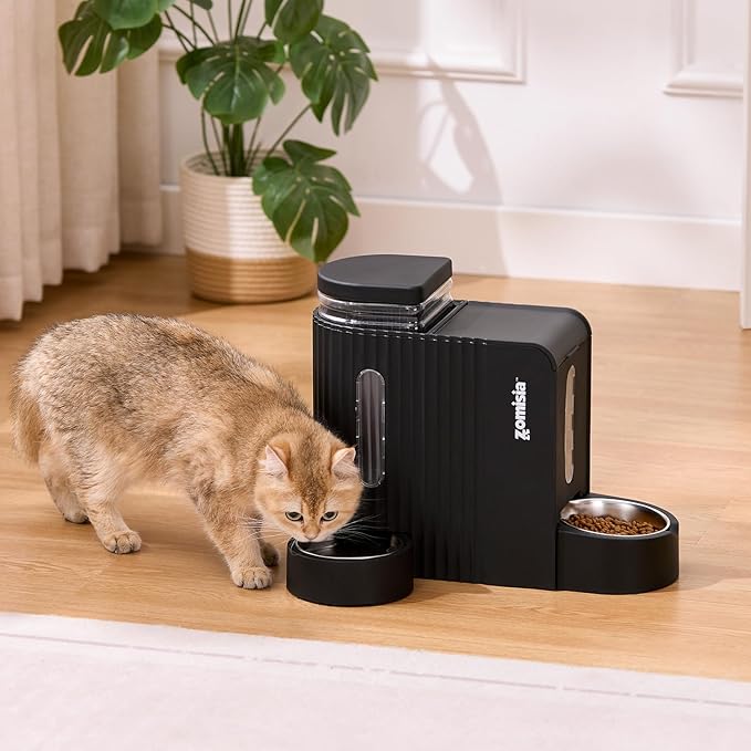 Gravity Cat Feeder and Water Dispenser with 304 Stainless Steel Bowls, 2 in 1 Automatic Cat Feeder with 180 Degree Rotatable Water Bowl, Large Capacity for Puppy Kitten Rabbits, Blue