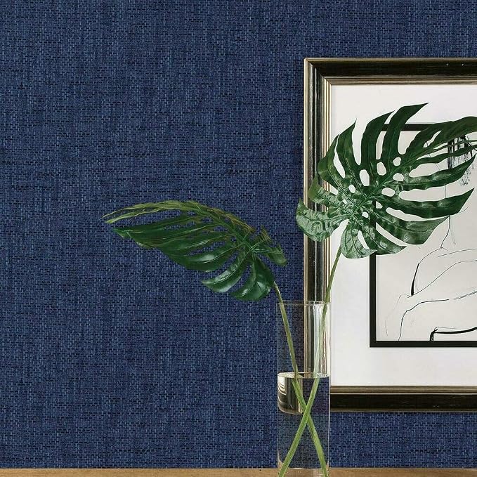 RoomMates RMK11698RL Navy Faux Grasscloth Weave Non-Textured Peel and Stick