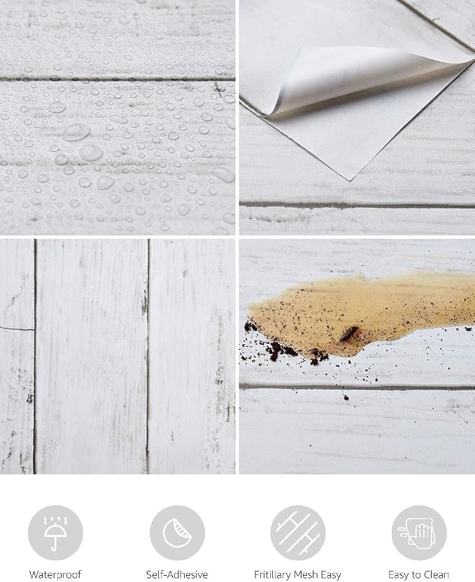 Wood Contact Paper White Gray 17.7"X 275"Thickened Peel and Stick Wallpaper