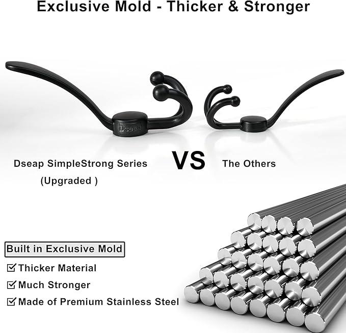 Dseap Over Door Hook 2.0 - Upgraded Version - Simple-Assembly, Strong, Heavy-Duty Stainless Steel 5-Tri-Hook Over The Door Hanger Rack, SimpleStrong Series, Pink