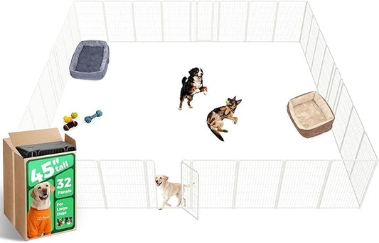 FXW Homeplus Unleashed Indoor Dog Playpen - Stress-Free and Safe Play, Heavy Duty 45 Inch 32 Panels Dog Pen for Large Dogs, White│Patented
