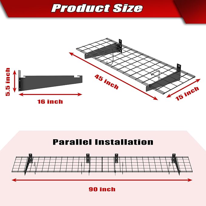 WALMANN 2 Pack Garage Wall Mount Shelves, 45x15 inch Wall Mounted Storage