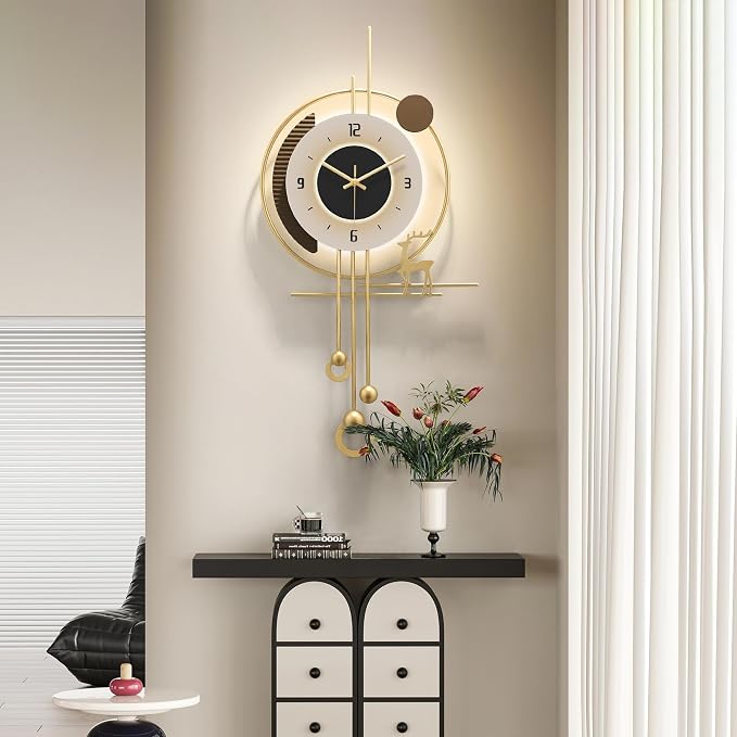 Modern Wall Clock for Living Room, Large Gold Decorative Wall Clock