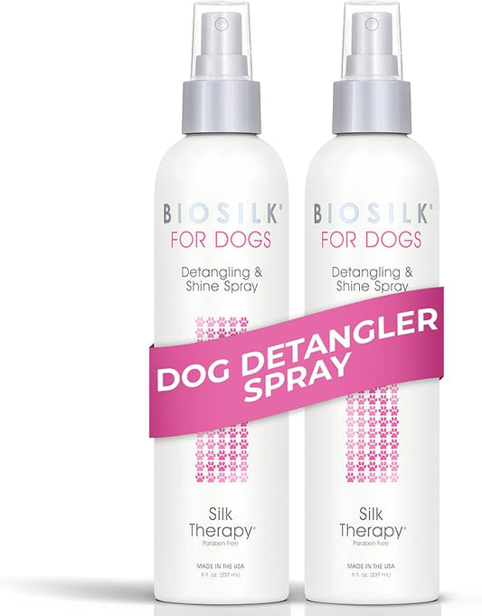 BioSilk for Dogs Detangling Spray with Shine Support, Lightweight Leave in Grooming Mist That Helps Smooth Coats, Detangle, and Add Shine Without Buildup, 8 Fl Oz - 2 Pack