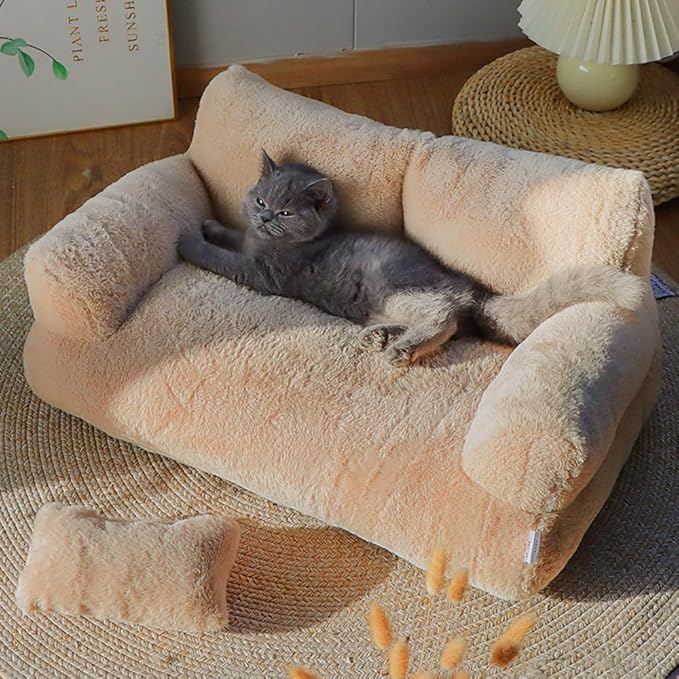 Soft Fluffy Self-Warming Cat Bed | Washable Pet Sofa for Indoor Cats & Small Dogs | Cute Princess-Inspired Kitten Couch & Puppy Bed(Gray,29.53''*20.08''*11.02'')