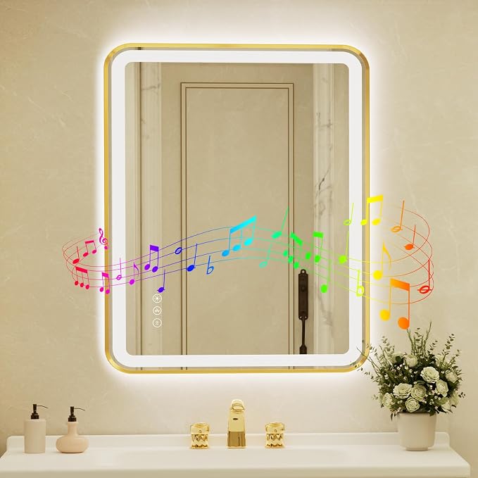 32x40 Inch Gold Framed LED Bathroom Mirror