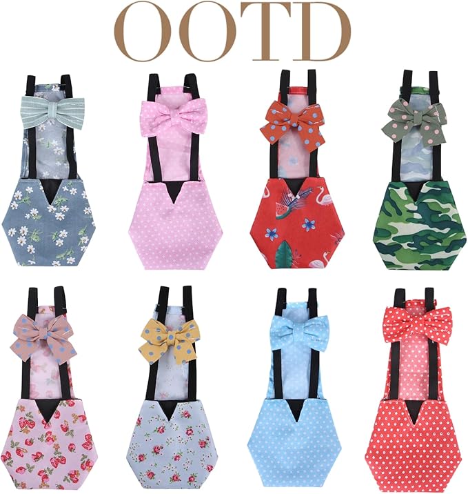 MANON ROSA Chicken Diapers Bantam Hens - Reusable 3-Piece Set with Bow Ties Poultry Nappies Washable Waterproof for Geese Pet Ducks Silkie (Floral L)