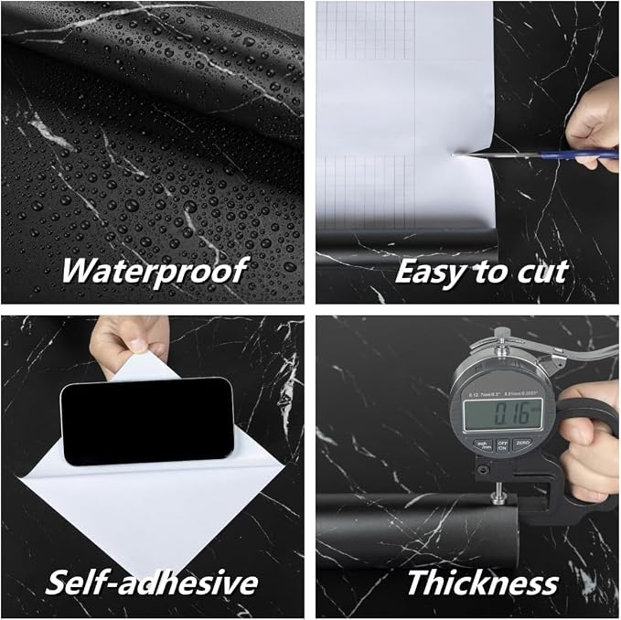 Abyssaly Black Marble Contact Paper Peel and Stick Countertops Waterproof Matte