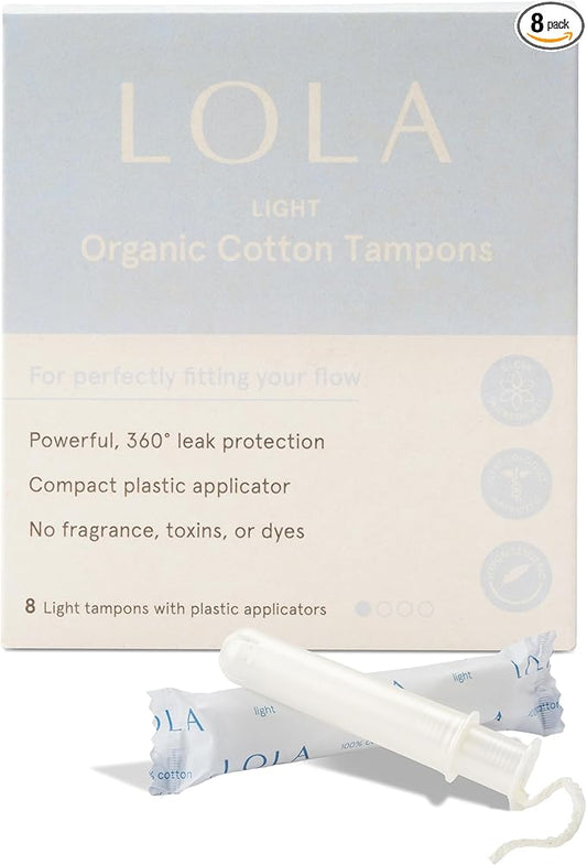 LOLA Organic Cotton Tampons, 8 Count - Light Non-Toxic Tampons, Period Feminine Hygiene Products, HSA FSA Approved Products Feminine Care