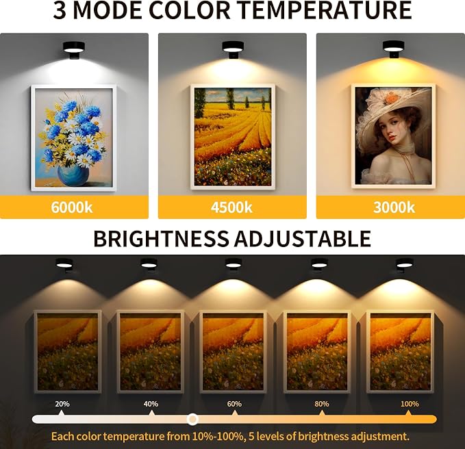 Narotood 6 Pack Picture Lights for Wall, Rechargeable Battery Operated Wall