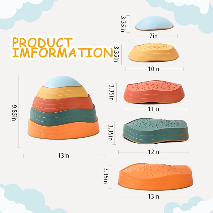 LoomLark Balance Stepping Stones for Kids 5pcs Non-Slip River Stones Obstacle Course Play Indoor and Outdoor Coordination Game Sensory Toys Toddler Ages 3 4 5 6 7 8+