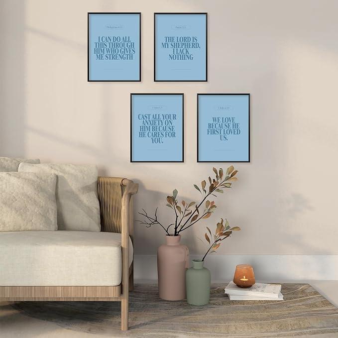 Locomiss Light Blue Christian Wall Art Decor, Modern Bible Verse Prints
