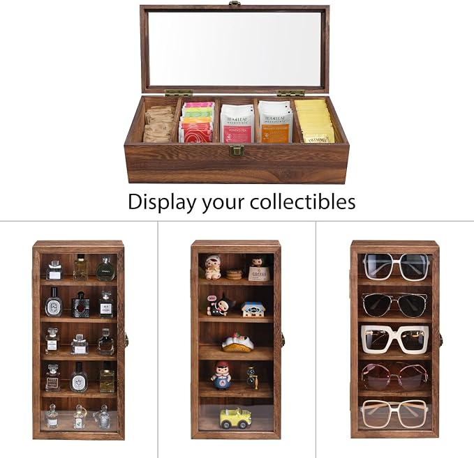 Ikee Design Wall Mounted Wooden Collectible Display Case 5 Shelf Display