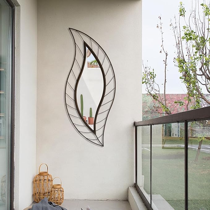 ironsmithn Decorative Wall Mirror, Leaf Design Metal Frame
