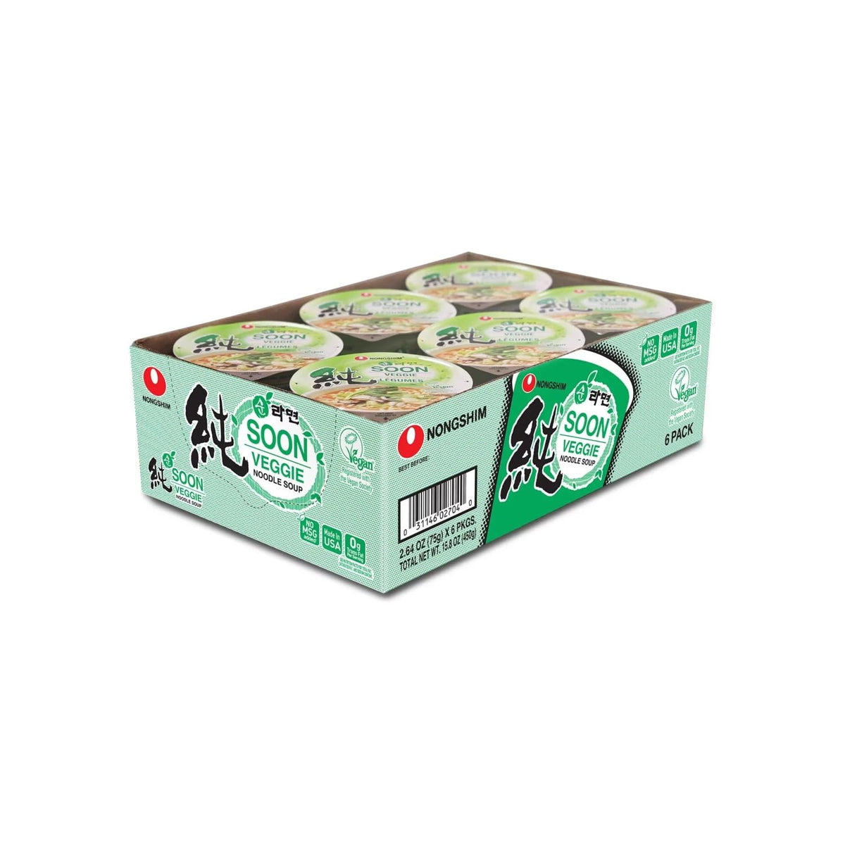 Nongshim Soon Cup Noodle Soup, Veggie, 2.6 Ounce (Pack of 6)