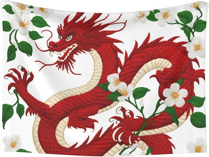 Pet Blanket for Travel and Home, Floral Chinese Japanese Dragon Flower, Reversible Plush Dot Design with Soft Grip Texture on One Side Perfect for Car Seats Moving Vehicles