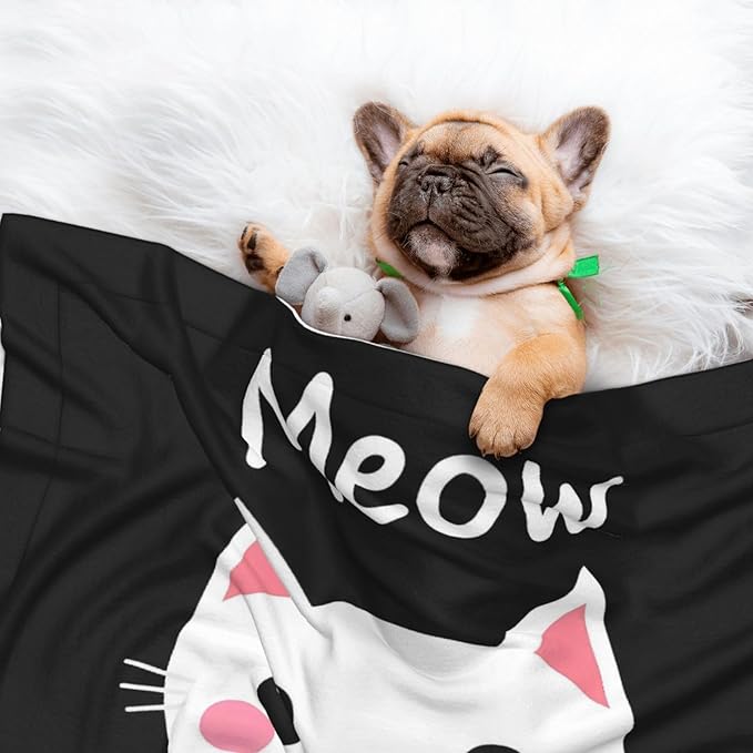 Cat Meow Print Soft Plush Pet Blanket, Washable Dog Blanket, Cat Fleece Throw, Puppy Bed Crate Mat & Sofa Couch Protector - Large